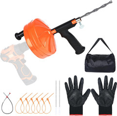 50 Ft Heavy Duty Drain Auger &ndash; Manual/Drill Powered Snake with Gloves & Bag