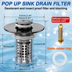 TopmeiUP Pop-Up Sink Stopper Hair Catcher | Drain Strainer 2-in-1 Black
