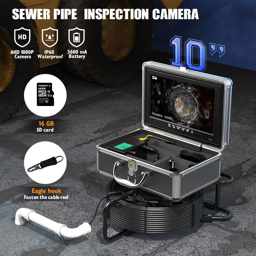 10inch 20M Sewer Drain Pipe Inspection Camera with 512HZ Transmitter 1080P DVR