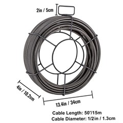 Drain Cleaning Cable 50&prime; x 1/2&Prime; Solid Cable Sewer Cable Drainage Auger Cable&hellip;