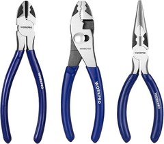 WORKPRO 3-Piece Pliers Tool Set &ndash; 6&Prime; Needle Nose, 6&Prime; Slip Joint & Diagonal Plier