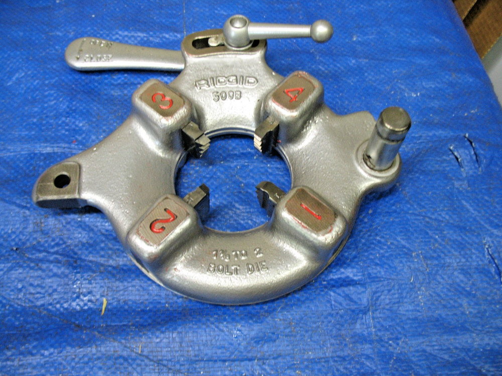 Ridgid 500B Bolt Die Head, 1-1/8 to 2 Inch Capacity with NEW 2&Prime; x 4-1/2 Dies
