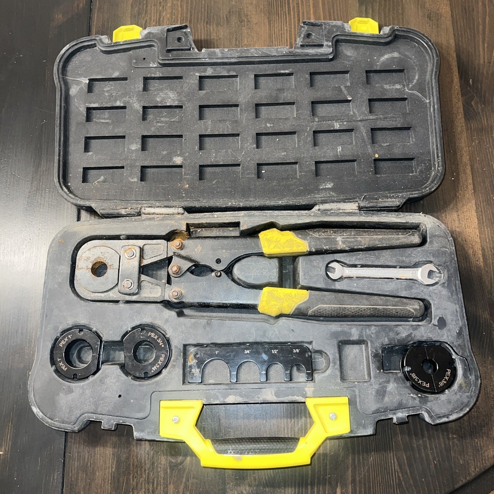 Apollo Pex Crimp Tool Set Pipe Crimper 3/8&Prime; To 1&Prime; Black Steel with Case