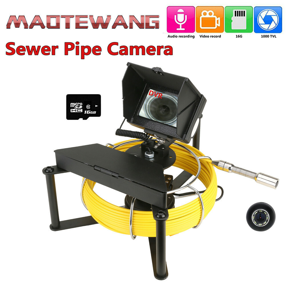 4.3inch DVR Sewer Pipe Inspection Camera 16GB Drain Industrial Endoscope 20M