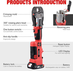Pro Press Copper Pipe Crimping Tool Kit &ndash; 2X 5.0Ah Battery Powered &ndash; 1/2&Prime; 3/4&Prime; 1