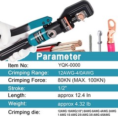 10-Ton Hydraulic Crimper Tool for Battery Cables 12AWG&ndash;4/0AWG with 11 Hex Dies