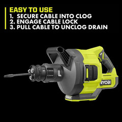ONE+ 18V Cordless Drain Auger with 35 Ft Cable, LED Light, Auto Feed/Retract, Ca