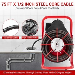 Drain Cleaner Machine Portable Electric Drain Auger Sewer Snake 75 Ft x 1/2 Inch