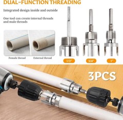 Heavy-Duty 3-Piece Internal & External Pipe Thread Cutter for Electric Drills