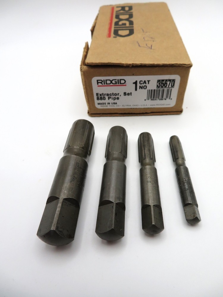 RIDGID Pipe Extractors Set #880 For Removing Broken Thread Ends 1/8&Prime; to 1/2&Prime;