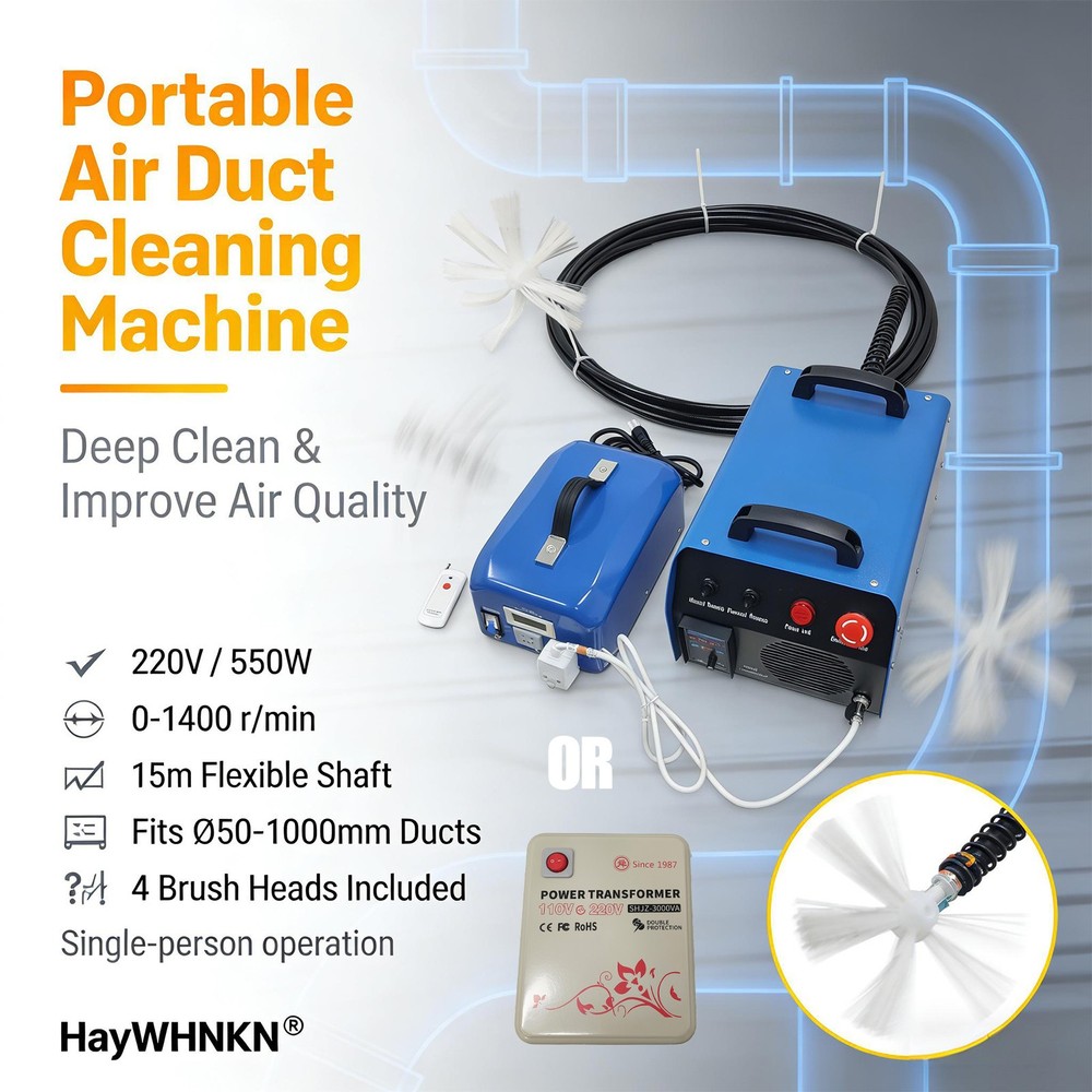 Portable 2&Prime;-40&Prime; HVAC Duct Cleaning Machine 49ft Flexible Shaft w Rotating Brush