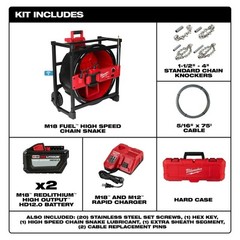 Milwaukee 2819-22 M18 FUEL High Speed Chain Snake for 1-1/2&Prime; &ndash; 4&Prime; Pipes