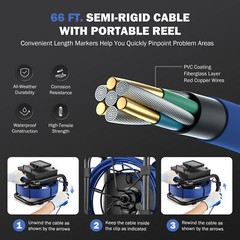 4.3 in. Sewer Inspection Camera w 66ft/20m Cable Rechargeable Battery for Pipe