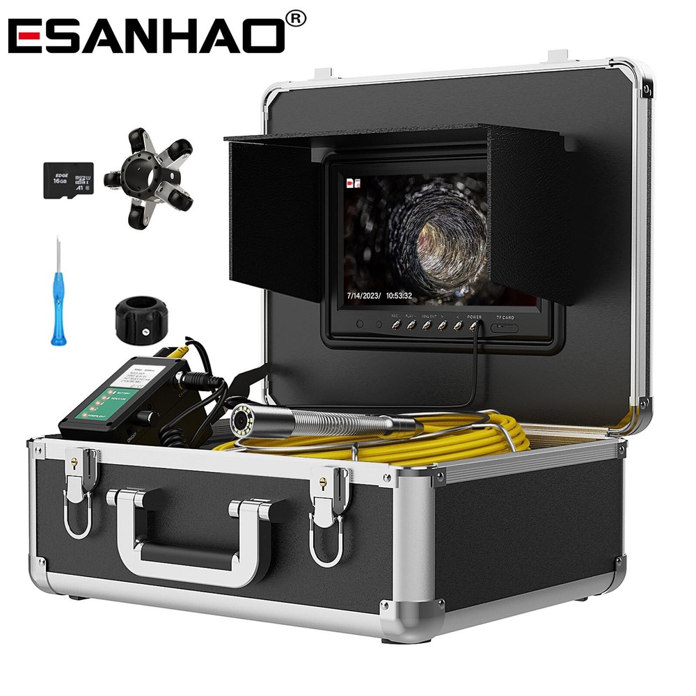 1000TVL Drain Sewer Camera 512hz Self-leveling DVR Pipe Inspection Camera 30m