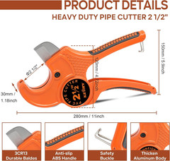 Kerry PVC Pipe Cutter, Up to 2-1/2&Prime; O.D. Ratcheting Heavy-Duty 2-1/2, Orange