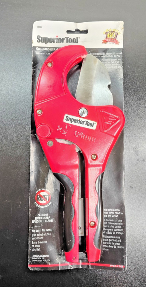 SUPERIOR 37116 PVC PIPE TUBING 2 1/2&Prime; RATCHETING PVC CUTTERS TOOL. PLEASE READ