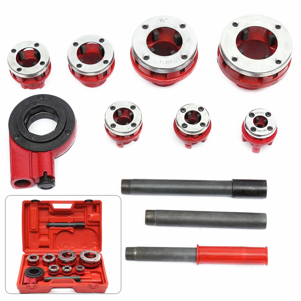 BSPT Manual Pipe Threader 3/8&Prime; to 2&Prime; 7 Dies Set Threading Tool Ratchet w/ Handle