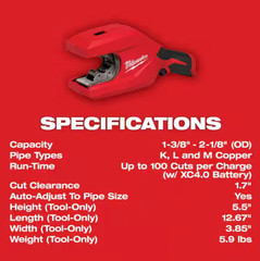 Milwaukee 2479-20 M12 Brushless 1-1/4&Prime; &ndash; 2&Prime; Copper Tubing Cutter &ndash; Tool Only