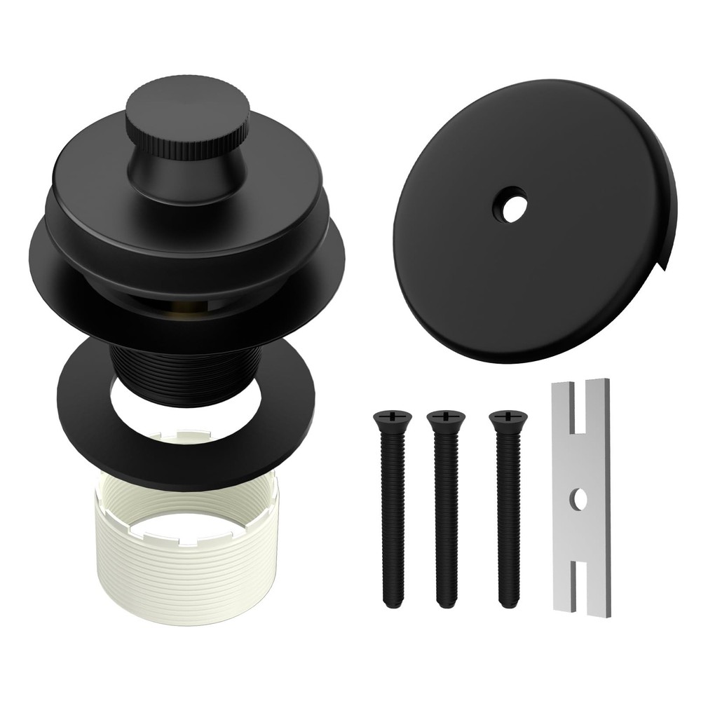 Fibetter Black Tub Drain Lift and Turn Trim Set 1-Hole Turn, Matte