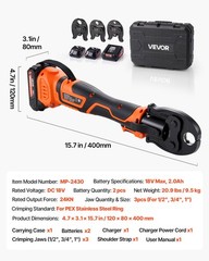 VEVOR 18V PureFlow Press Tool Kit for 1/2&Prime; 3/4&Prime; 1&Prime; PEX Pipe Stainless Steel Ring