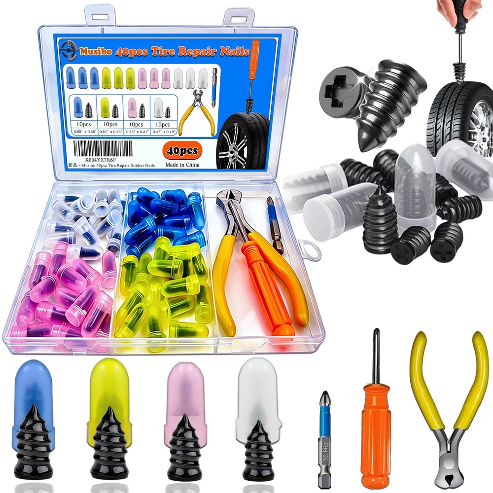40Pcs Tire Repair Rubber Nail Kit for Car, Motorcycle, Truck
