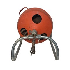 Vintage Hand Crank Drain Auger Snake Reel Industrial Plumber Tool Orange Steel