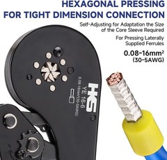 HKS Ferrule Crimping Tool AWG 30-5, Hexagonal Self-Adjusting Ratchet Crimper &hellip;