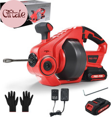 20V Cordless Electric Drain Auger, 25Ft Auto-Feed Drain Snake, Replaceable Cable