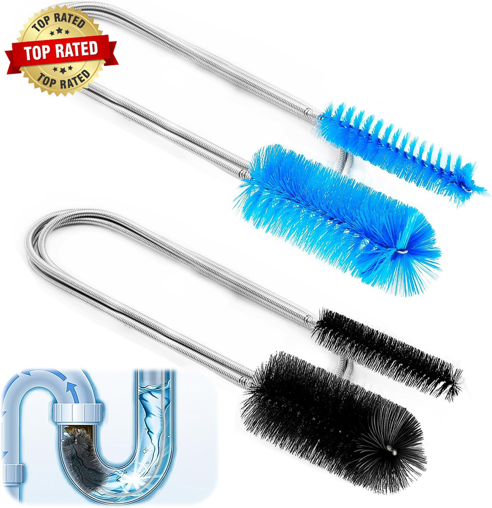 2 Pcs Flexible Drain Pipe Cleaning Brush, 36&Prime; Extra Long Double Ended Nylon Bris
