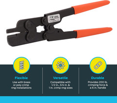 PEX Crimp Ring Removal Tool, 1/2, 3/4 and 1 Inch Copper Crimp Rings, Orange Hand