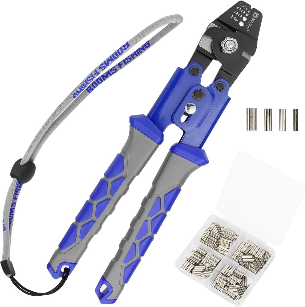 Fishing Crimping Tool Kit: 10.6in Pliers with 140 Double Barrel Sleeves Included