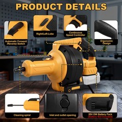 New 21V Electric Drain Auger Auto-Feed 25ft Plumbing Snake for 3/4&Prime;-3.55&Prime; Pipes