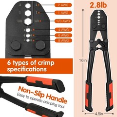 AWG 8,6,4,2,1,1/0 Lug Crimping Tool &ndash; XRABTVSK Black Tool for Electrical Connect