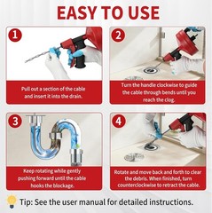Drain Snake 50 Ft with Drill Attachment, Auto Feed 1/4 Inch Plumbing Snake&hellip;.