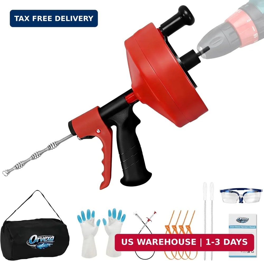 Drain Snake 35 Ft with Drill Attachment, Auto Feed 1/4 Inch Plumbing Snake for S