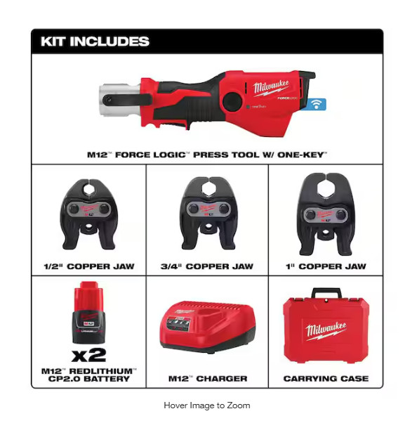 NEW Milwaukee M12 FORCE LOGIC Copper Press Tool Kit 1/2 3/4 1 in.