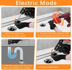 10-In-1 Drain Clog Kit 25FT Drain Auger Snake Tool Plumbing Grabber Hair Remover