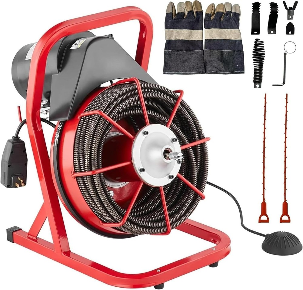 75FT x 1/2 Inch Drain Cleaner Machine, Drain Auger Manual Feed, 370W Electric