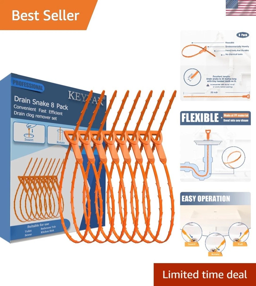 Drain Snake Hair Clog Remover 8PCS 25in Drain Auger Cleaner Tool