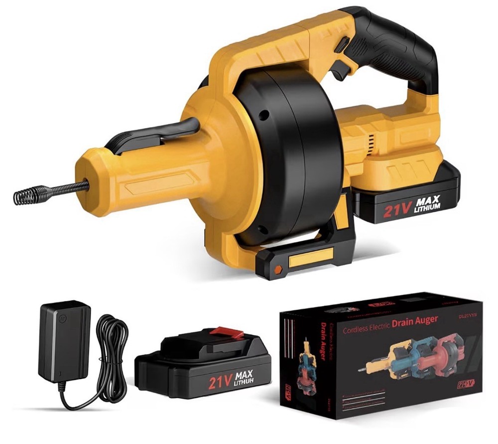 Electric Drain Auger,21V Cordless Drain Snake,25Ft Auto-Feed Snake Drain