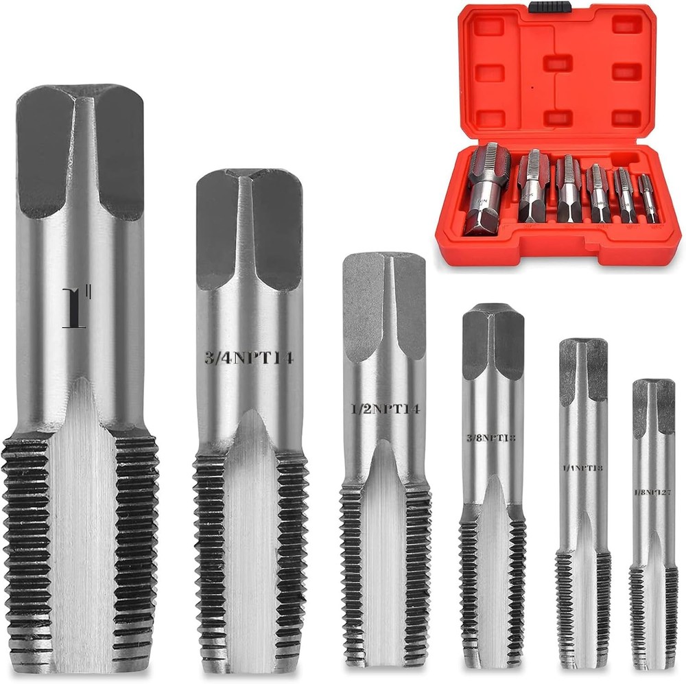 6 Piece NPT Thread Forming Taps, Pipe Taps Set, High-Speed Steel 6