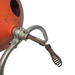 Vintage Hand Crank Drain Auger Snake Reel Industrial Plumber Tool Orange Steel