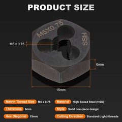 HSS M5 x 0.75 Metric Machine Thread Hex Die Right Hand High Speed Steel