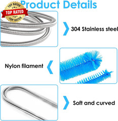 2 Pcs Flexible Drain Pipe Cleaning Brush, 36&Prime; Extra Long Double Ended Nylon Bris