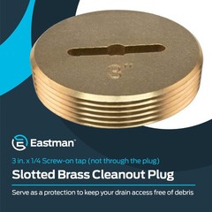 Eastman 3 Inch Slotted Brass Cleanout Plug, Machine-Threaded 3 in.,