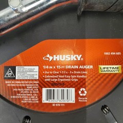 NEW HUSKY Drain Auger 15 ft. x 1/4 in. Diameter Galvanized Steel Spin Handle