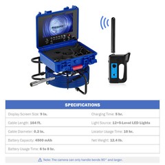 9 In Self-Leveling Sewer Camera 50m/164ft Pipe Inspection Camera w 512Hz Locator