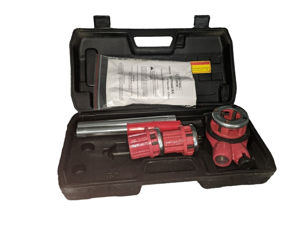 Central Forge Pipe Thread Kit Item # 94101 &ndash; 5-Piece Set, 3 Dies: 1/2&Prime;, 3/4&Prime;, 1&Prime;