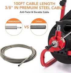 Electric Drain Cleaner Machine 100 FT x 3/8 In Auger Sewer Snake Cable Auto Feed