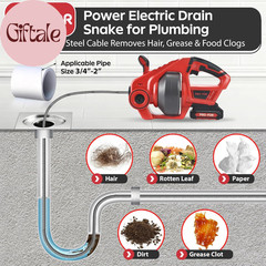 20V Cordless Electric Drain Auger, 25Ft Auto-Feed Drain Snake, Replaceable Cable